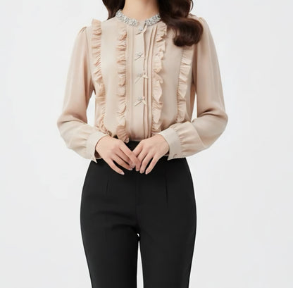 Skjorta Stella med volang/strass Beige