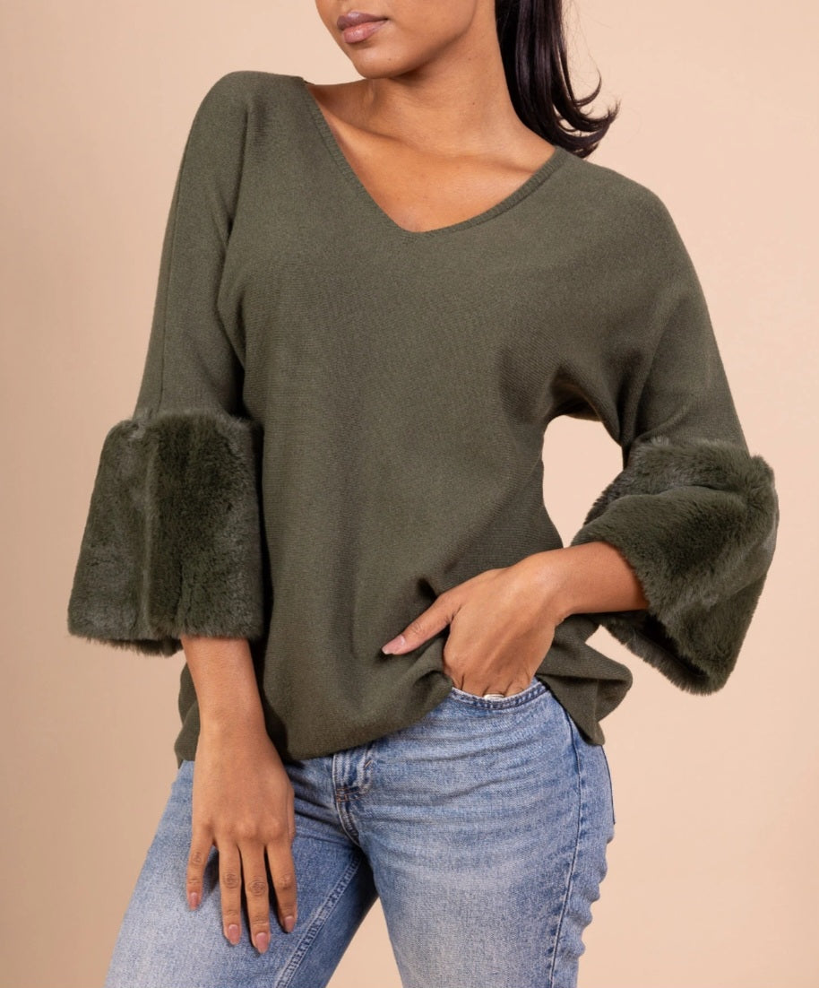 DORIAN TRÖJA MED PÄLSÄRMAR Khaki