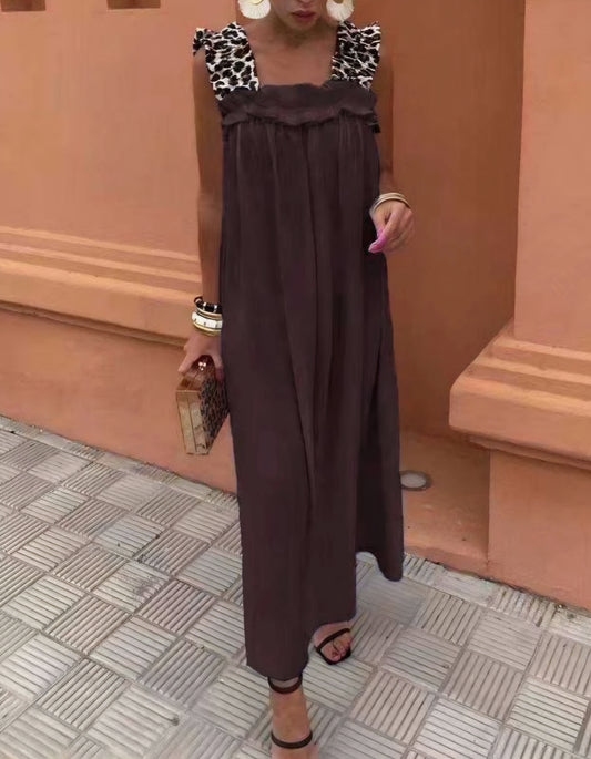 Klänning med leopardband Brun