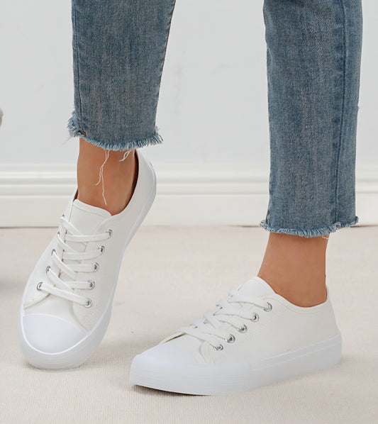 Låga sneakers i canvas med snörning Vit