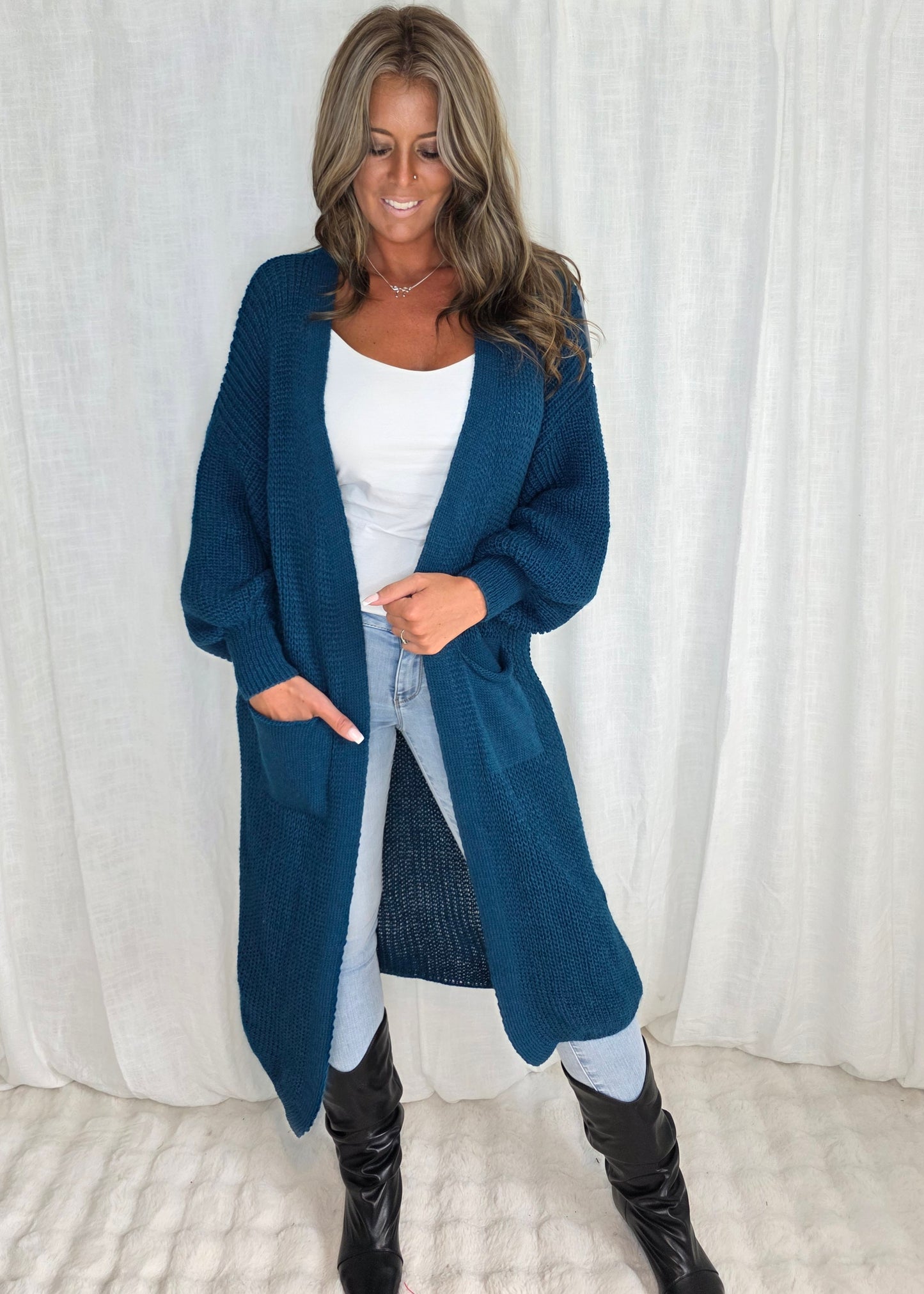 Cardigan lång Penny Petrolblå