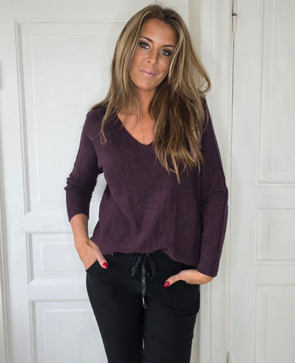 Sömlös stickad tröja plommonlila