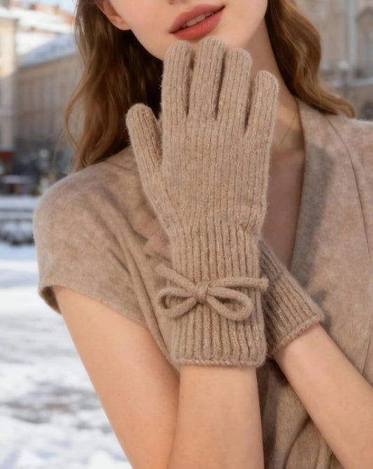 Lurexstickad handske Taupe