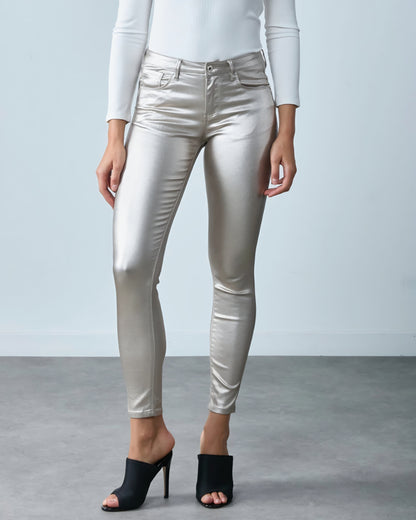 Toxik konstläder stretch byxa Champagne