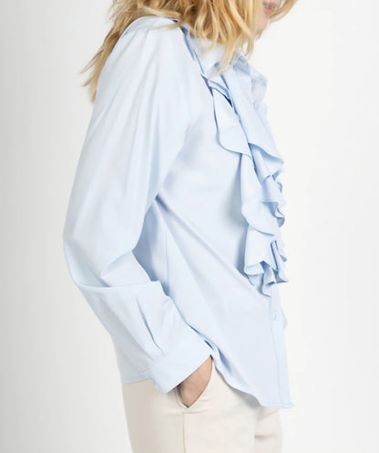 Långärmad skjorta med volanger Ljusblå