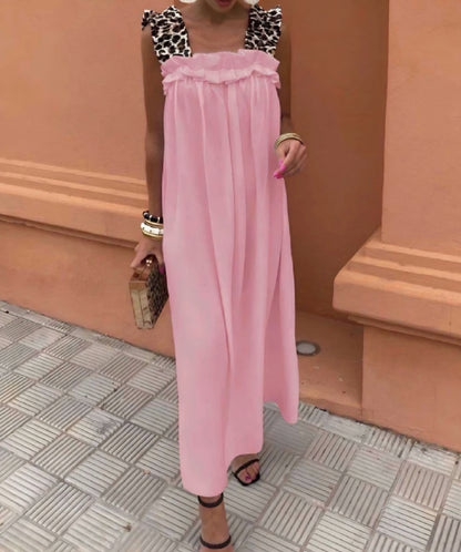 Klänning med leopardband Rosa