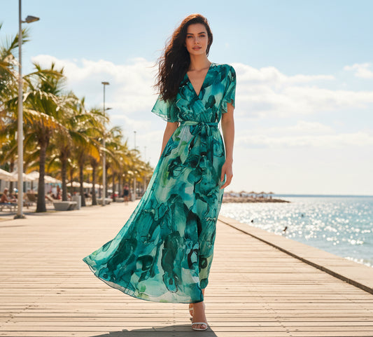 CHLOE lång omlottklänning Grön