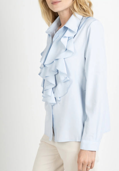 Långärmad skjorta med volanger Ljusblå