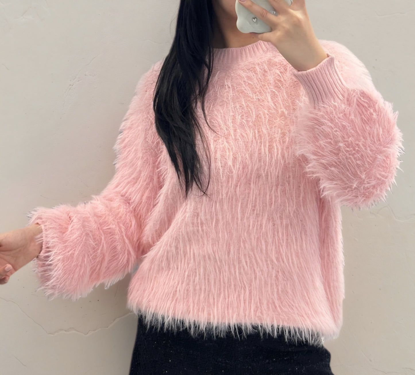 Fluffig tröja med rund hals Rosa