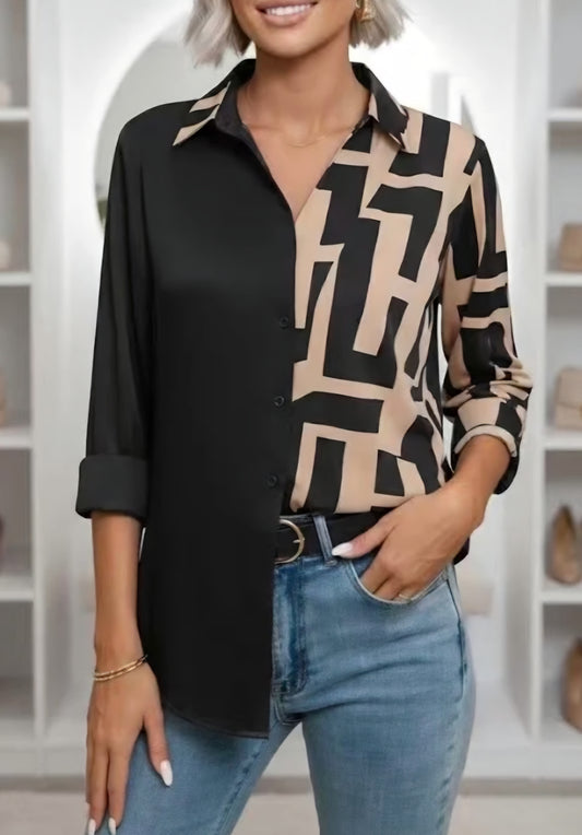 Tryckt skjorta Svart, Camel