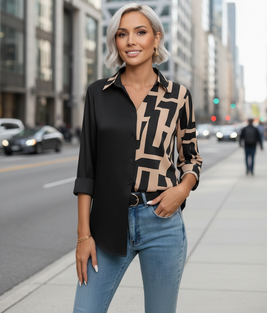 Tryckt skjorta Svart, Camel