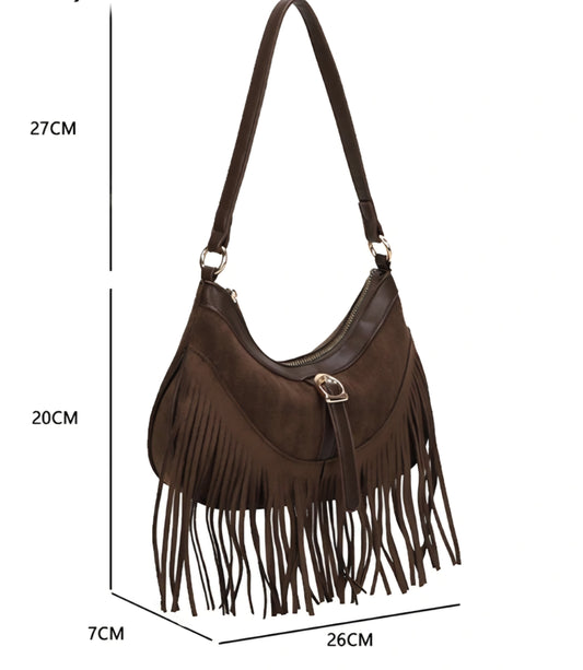 Gallantry-handväska i mocka med fransar Brun