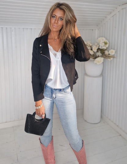 Perfecto mocka JACKET SVART