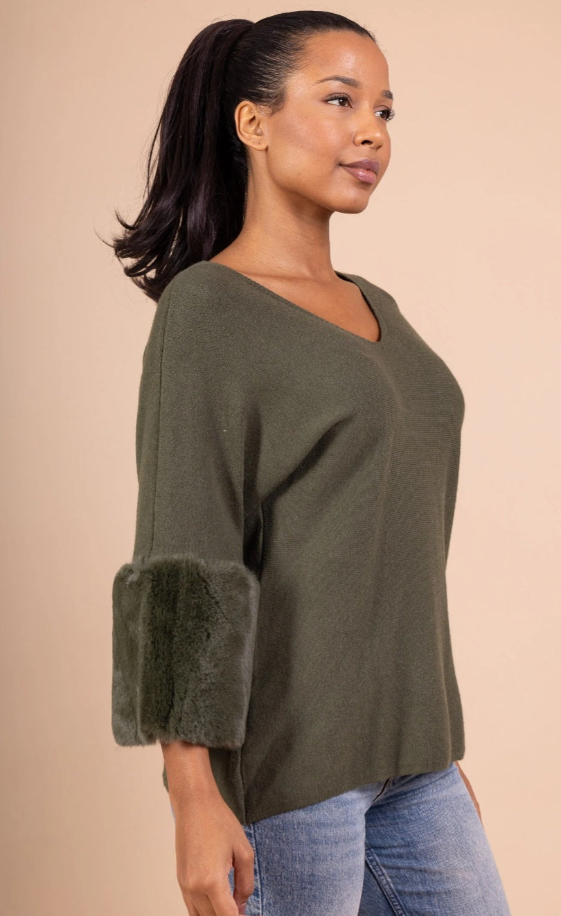 DORIAN TRÖJA MED PÄLSÄRMAR Khaki