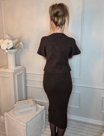 Set, Kjol+kortärmad kofta Brun