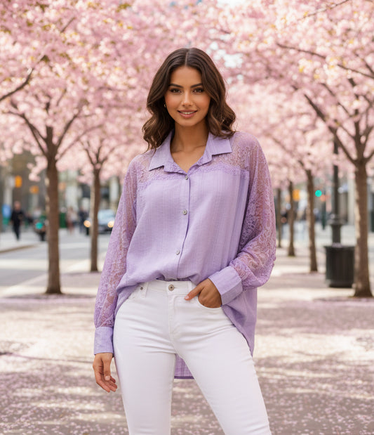 Lätt och böljande viskosskjorta Lila