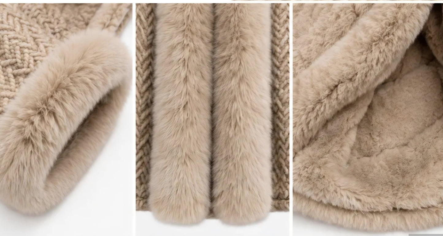 Kappa med fuskpälskrage Beige