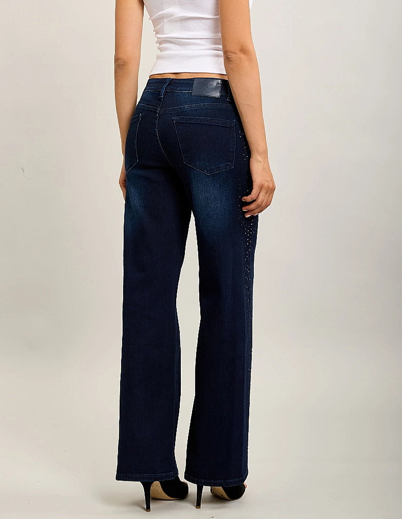 Toxik raka, stretchiga jeans med strass Mörkblå