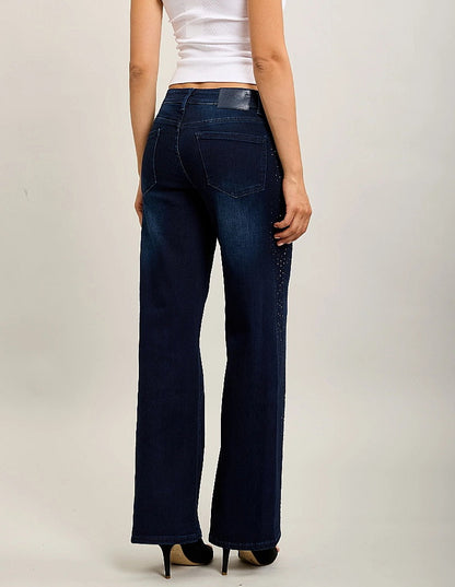 Toxik raka, stretchiga jeans med strass Mörkblå