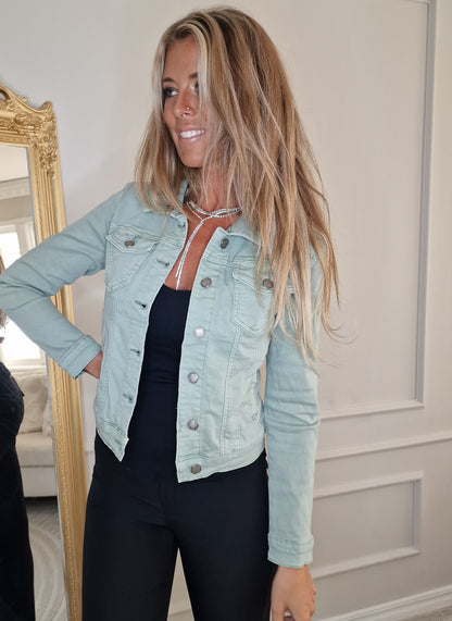 Klassisk stretch jeansjacka Grön