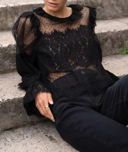 Blus med spetskrage Naomi Svart
