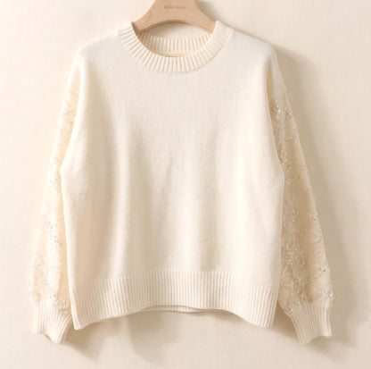 Stickad tröja Med dekorativa armar Offwhite