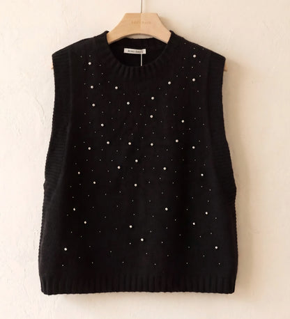 Stickad väst med strass Svart
