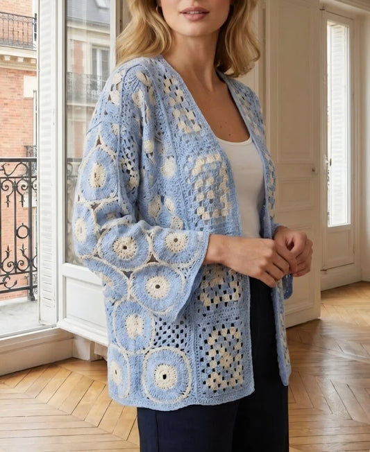 Virkad Cardigan Ljusblå