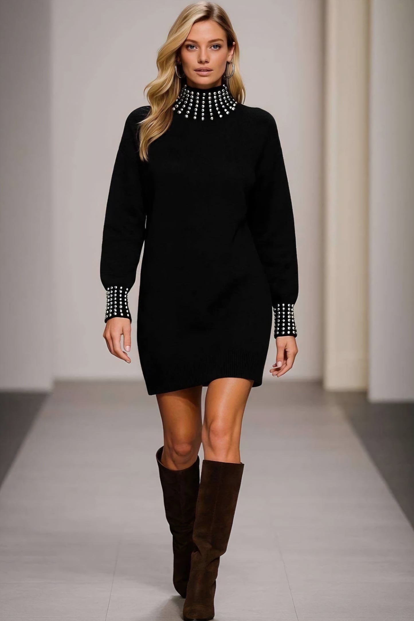 Finstickad klänning Svart