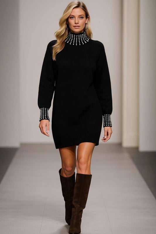 Finstickad klänning Svart