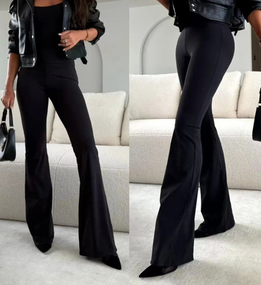 Utsvängda stretchiga byxor Svart