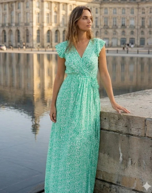 Blommig maxiklänning Mintgrön