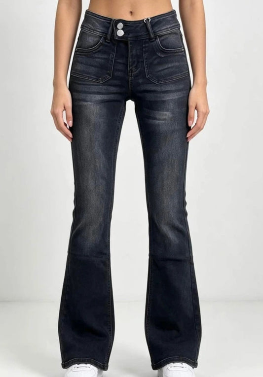 Utsvängda stretch jeans Antracit grå