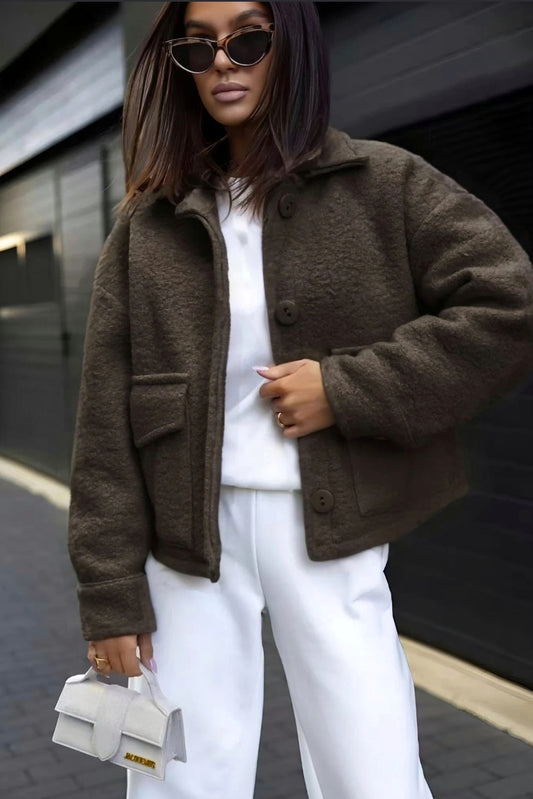 Teddy Texturerad Jacka Brun