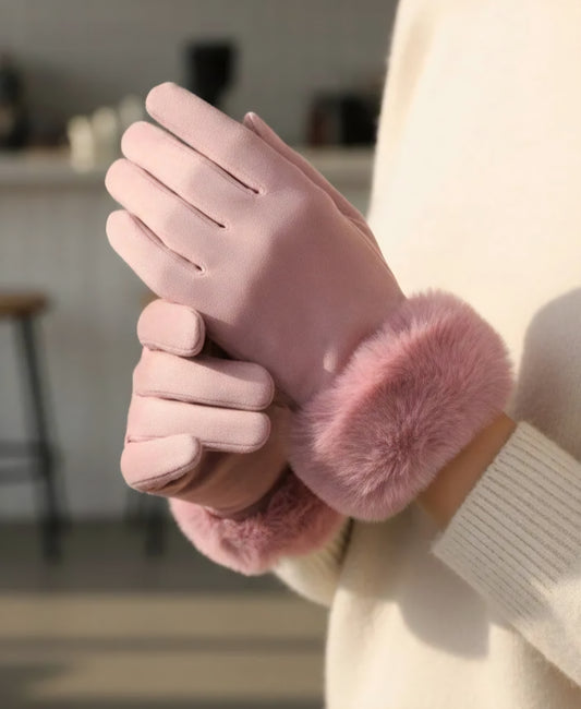Handske med fuskpäls Rosa