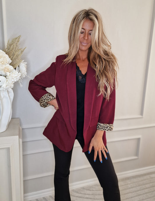 Blazer leopard Vinröd