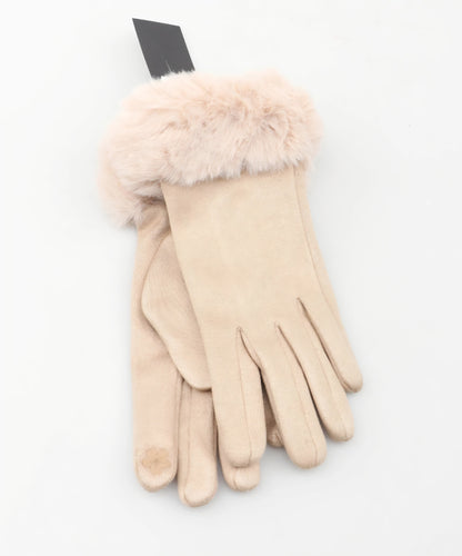 Handske med fuskpäls Beige
