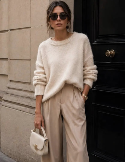 Mjuk och överdimensionerad stickad tröja Beige