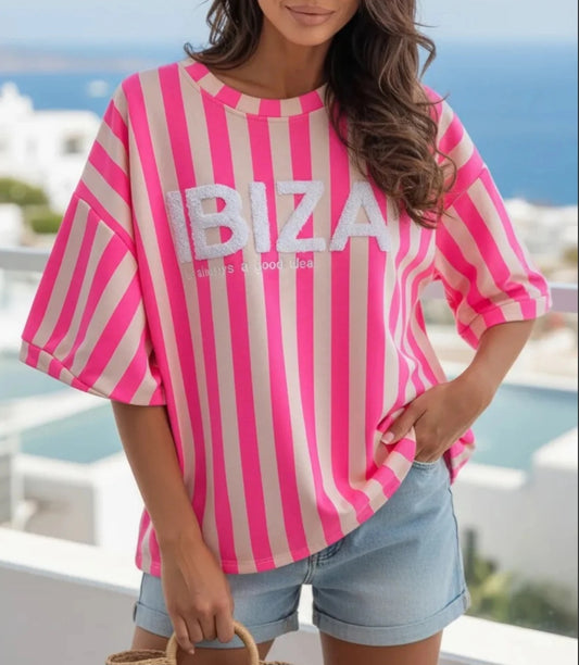 "Ibiza"  randig t-shirt Rosa