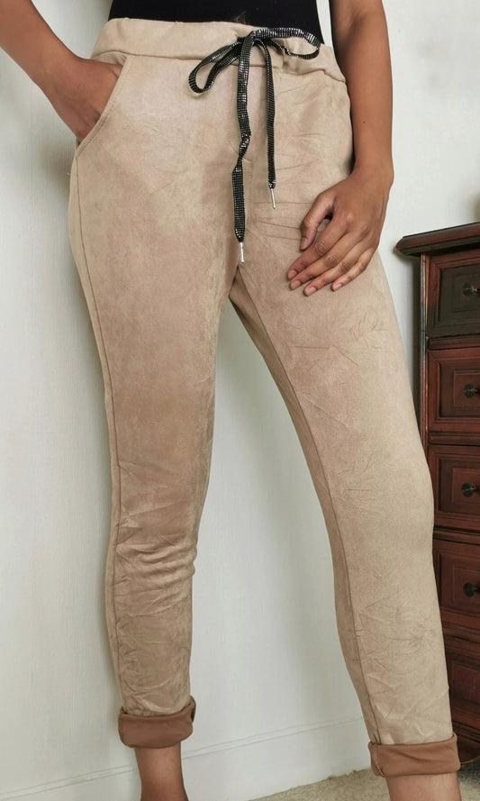 Mirakel Byxor i mocka-look Beige