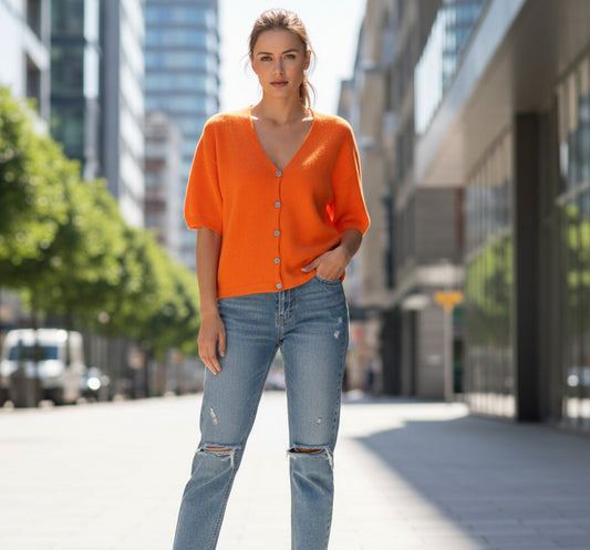 Mjuk kofta med korta armar Orange