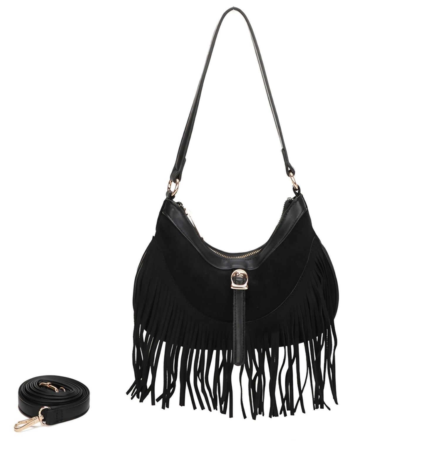 Gallantry-handväska i mocka med fransar Svart