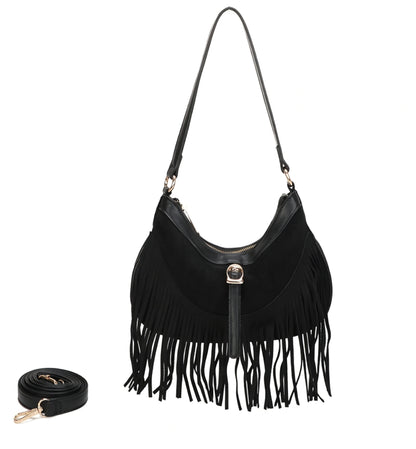 Gallantry-handväska i mocka med fransar Svart