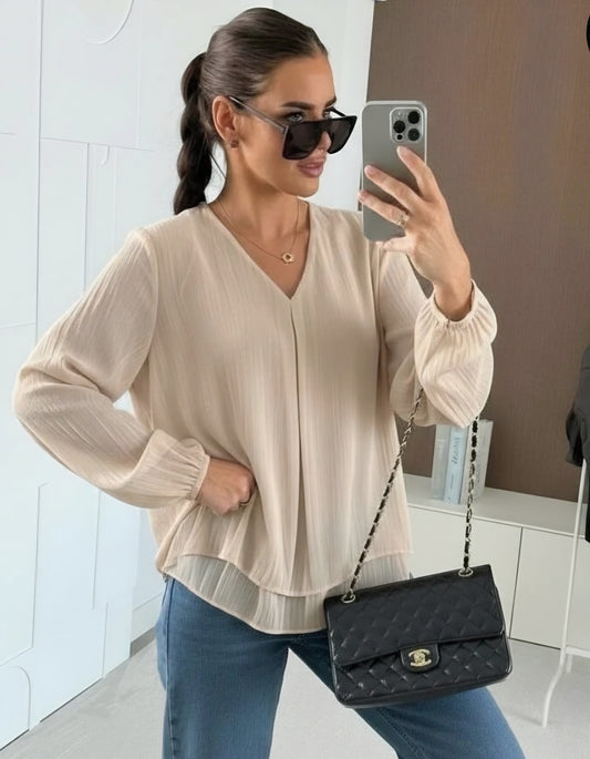 V-ringad blus Kate Beige