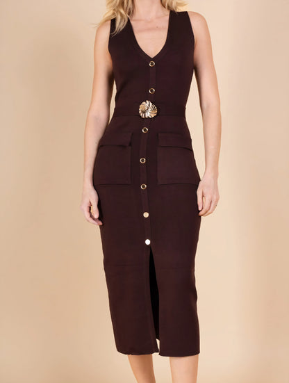 Klänning med knappar Brun