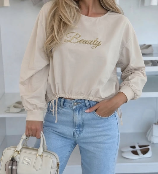 SKÖNHET guldfärgad bomullsblus Beige