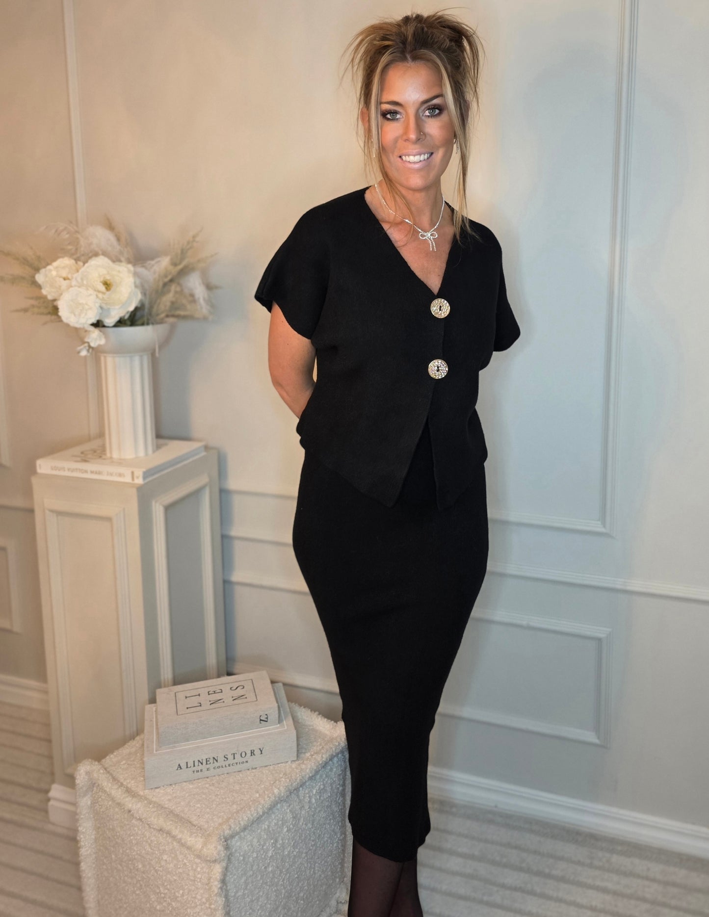 Set, Kjol+kortärmad kofta Svart