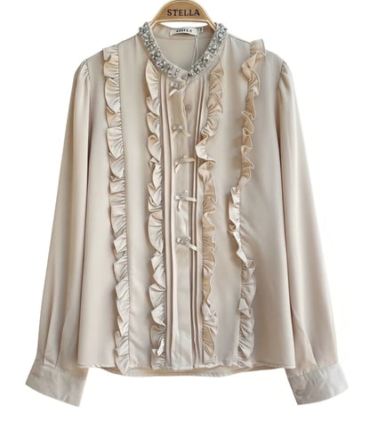 Skjorta Stella med volang/strass Beige