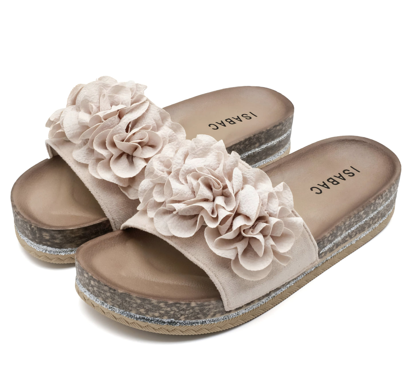 Platåsandaler med blommor Beige