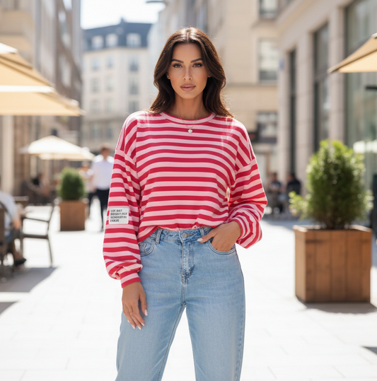 Tröja smala ränder Röd